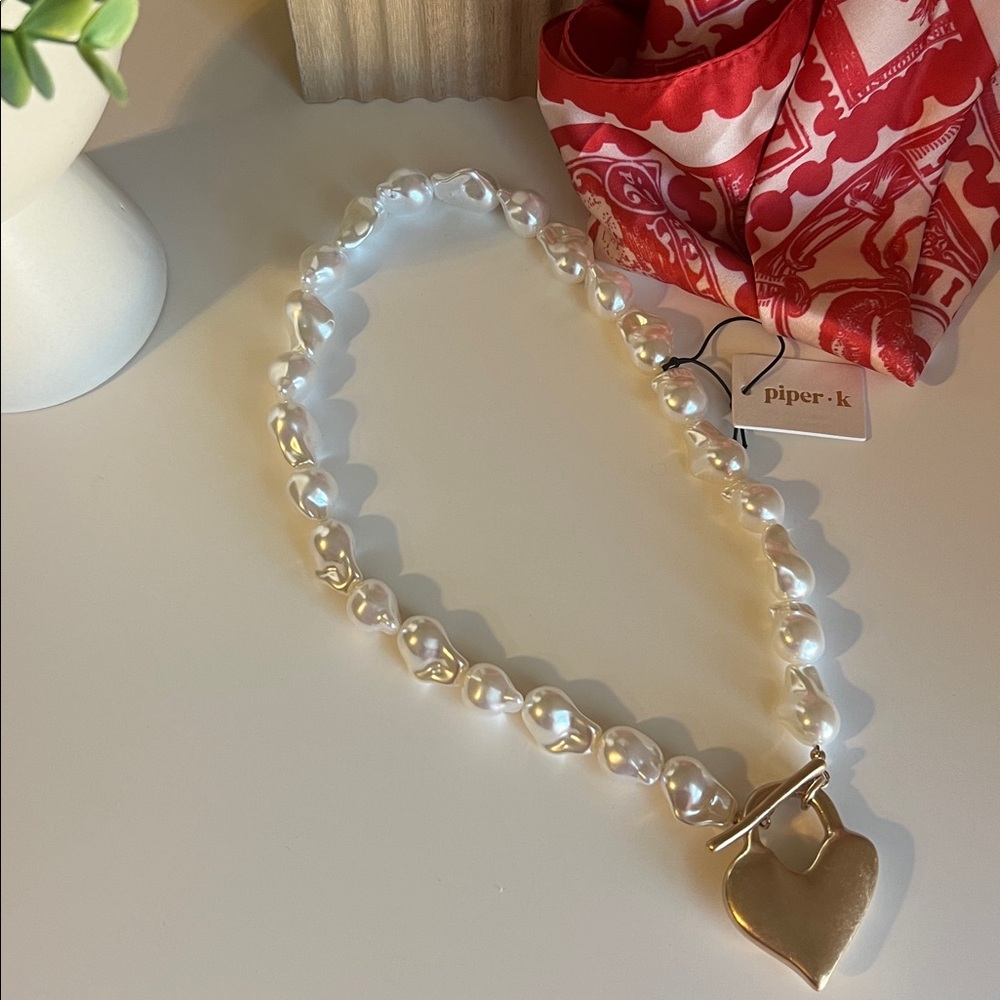 ❤️ PIPER K 💕 VIRAL 💕 21" NECKLACE PEARLS HEART MATTE GOLD